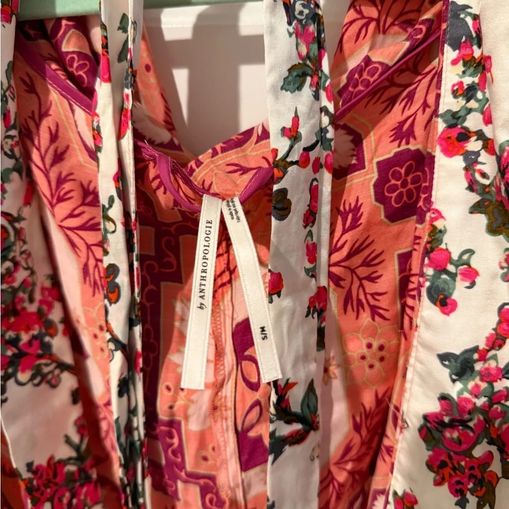 Anthropologie Orange and White Floral Kimono Robe
